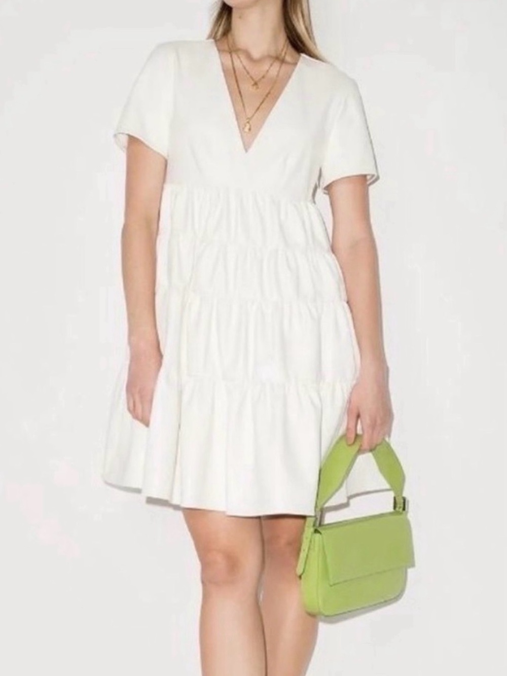 STAUD Short Sleeve “Wells Dress” — Cream/Ivory, Size S